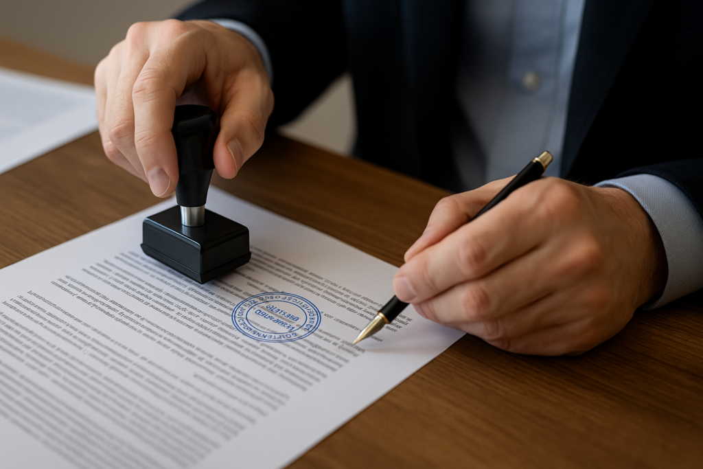 traductor jurada firmando y sellando documento